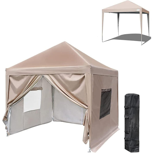 ADVANCE OUTDOOR One Touch Tarp Tent 3 Levels Adjustable 3m/2.5m/2m UV Protection Water Resistant Steel Camping Outdoor Water Resistant Side Screen/4 Side Sheets Included Tent Camping Equipment One Touch Tent Tarp (Beige, 2m)