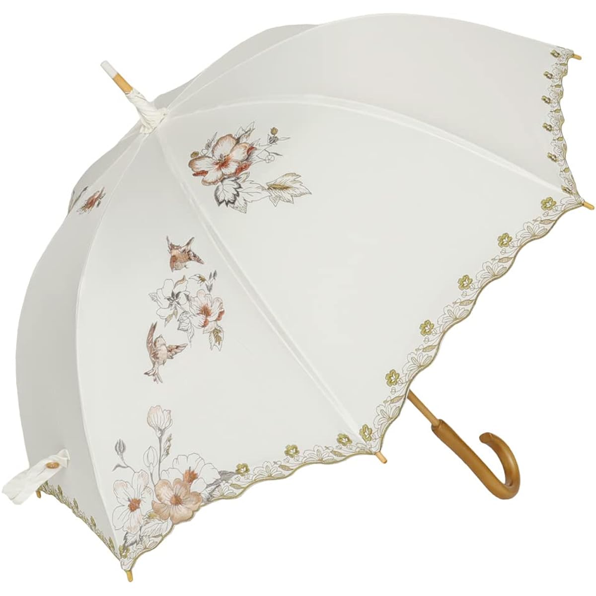 [Chinoiserie Modern] Parasol, Completely Blackout, Long Parasol, Short Folding, For Sunny or Rainy Days, Heat Dissipation, Women's, UV Protection, Covered, Fuyo, Hosoka Embroidery