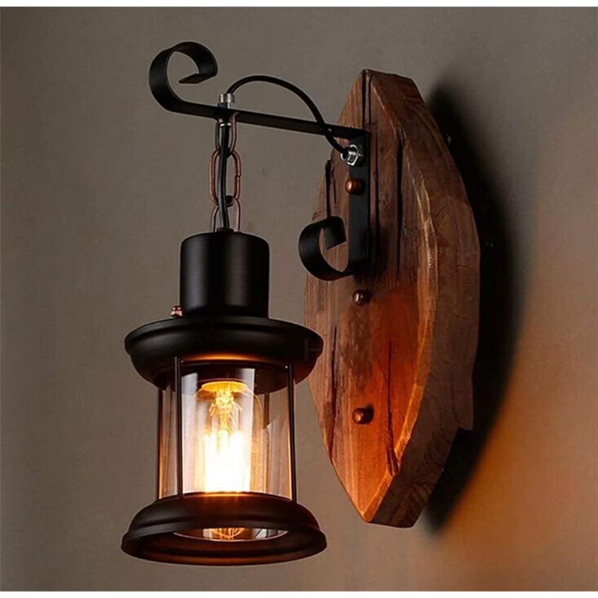 Natural Wood Bracket Light, Retro Wall Lamp, Lantern, Entrance Light, Industrial Glass, Antique Style, Nordic Nautical Light, Bracket Lighting, Indoor Lighting, Living Room Lighting, Stair Light, Outside Light, Interior, Indoor, No Bulb, Lighting Fixture