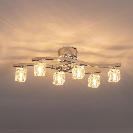 Ceiling Light Stylish Ceiling Light Interior LED Spot Glass Shade 6 Lights Chandelier Stylish Beautiful Light Living Dining Lounge Bedroom Light CEI-CRY-03-JP
