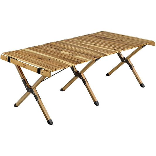 Iris Ohyama Wood Roll Table Width approx. 121 x Depth approx. 60 x Height approx. 44 Acacia natural wood Storage bag included Easy assembly Outdoor Camping