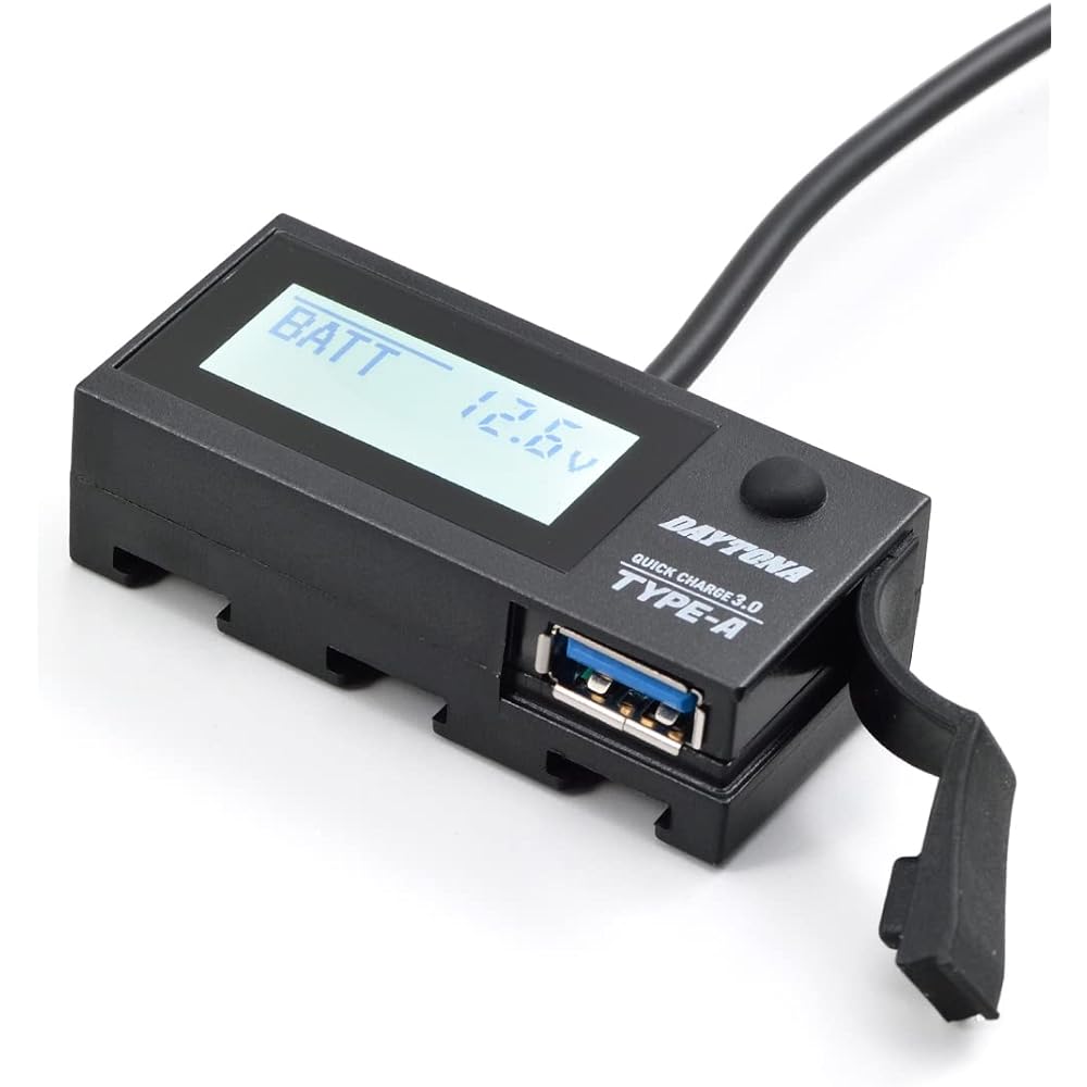 Daytona Motorcycle USB Power Supply & Voltmeter USB-A QC3.0 Compatible Rapid Charging 18W iPhone/Android Compatible E Plus Charger 16077