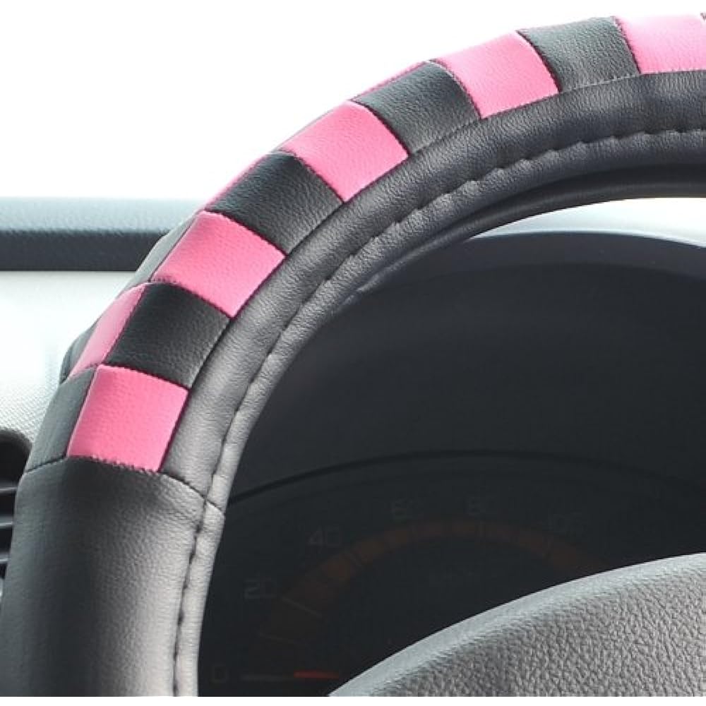 Z-style Car Handle Cover [Steering Cover] Pink Mania Check Black x Pink