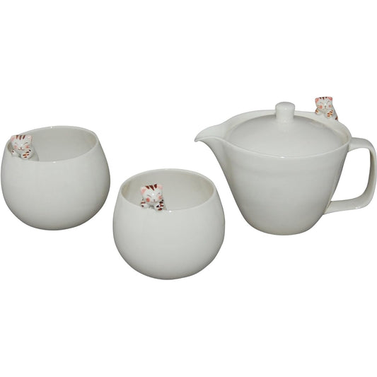 Hasami ware Kikusho kiln Cat pot & round cup 2 piece set (presentation box included) (Tora inside)