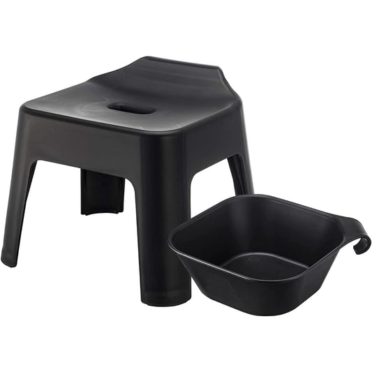 Yamazaki Jitsugyo Hanging Bath Chair Seat Height 25cm + Magnet & Hanging Bathtub [Set of 2] Tower Bathroom Floating Storage Black 5384 5379