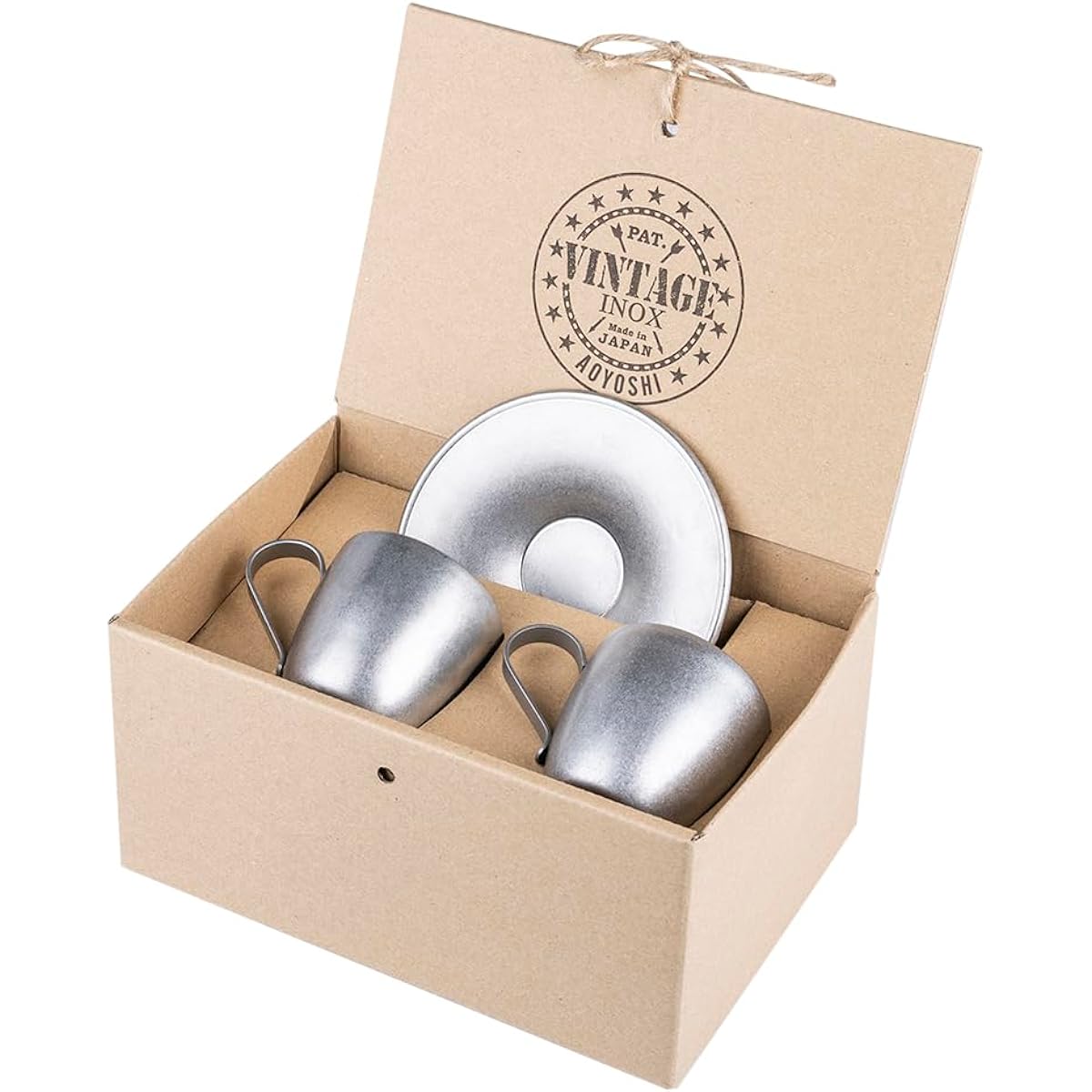 VINTAGE INOX Vintage Inox DW Cup & Saucer Gift Made in Japan VINTAGEINOX [Authorized Product] Cafe Restaurant Tea Coffee Stainless Steel Aging Processing Unbreakable Dishwasher Safe Present Gift 100ml Set of 2 Customers