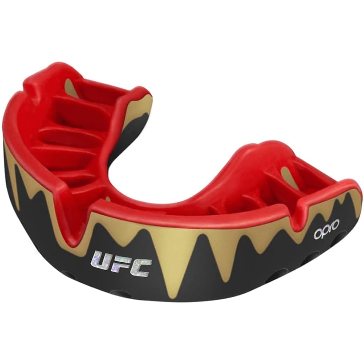 OPRO Mouthguard [Self-Fit/Platinum Level] Sports Mouthpiece Made in the UK [Official Store] (For Adults, UFC/Black, Gold & Red)