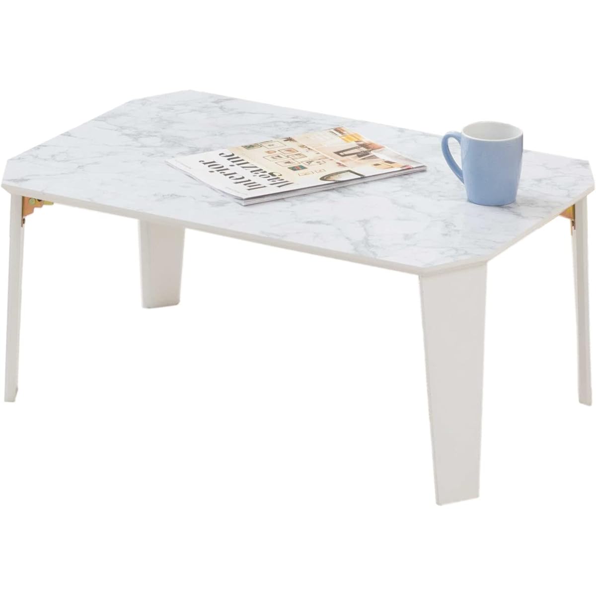 Doshisha Folding Table Center Table Marble Pattern White Stylish Cute Width 75cm x Depth 50cm x Height 32cm White Rectangular Compact Mini Lightweight Portable Small Low Table for 2 People Living Alone Complete Product FTL7550-MW