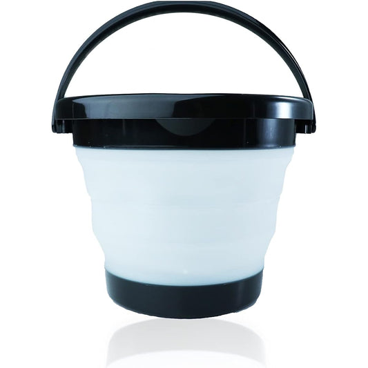 ASSIKE Folding Bucket, Removable LED Light, Magnet Included, 4L, Lightweight, Storage, Soft Bucket, LED Lantern, Washing Tub, Outdoor, Disaster Prevention, Black