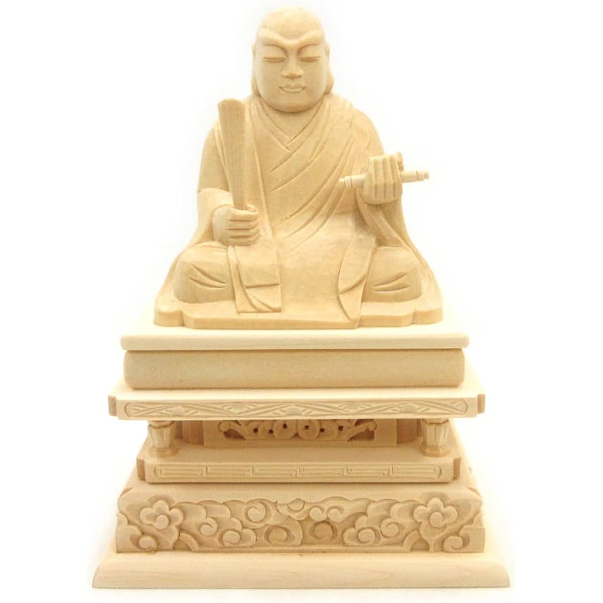 Kurita Specialty Buddha Statue [High Priest] Nichiren Saint Seated Statue 2.5 inches (total height 16 cm, width 12 cm, stand depth 8 cm) High quality wood carving made of cypress wood, square stand 15121