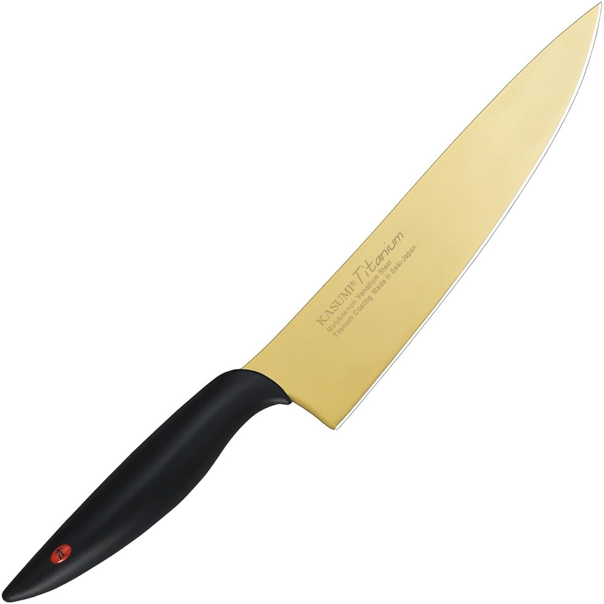 SUMIKAMA Kasumi Knife, Titanium Coating, Sword-shaped Knife, Made in Japan, 20cm, Gyuto, Meat, Vegetables, Rust-resistant, Sharp, Colored, Gold, Made in Seki City, KASUMI 22020/G