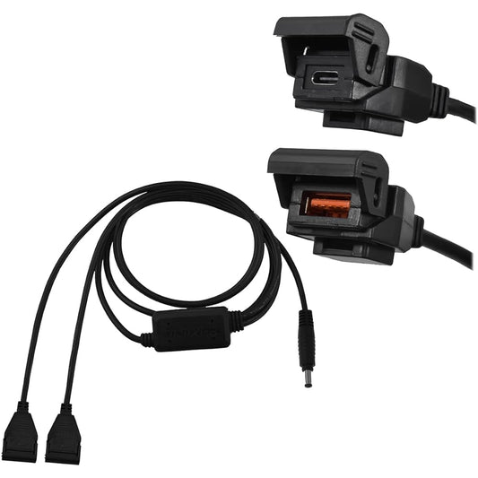 Komine EK-214 USB type-C PD & USB QC3.0 Power Supply for Motorcycles Black