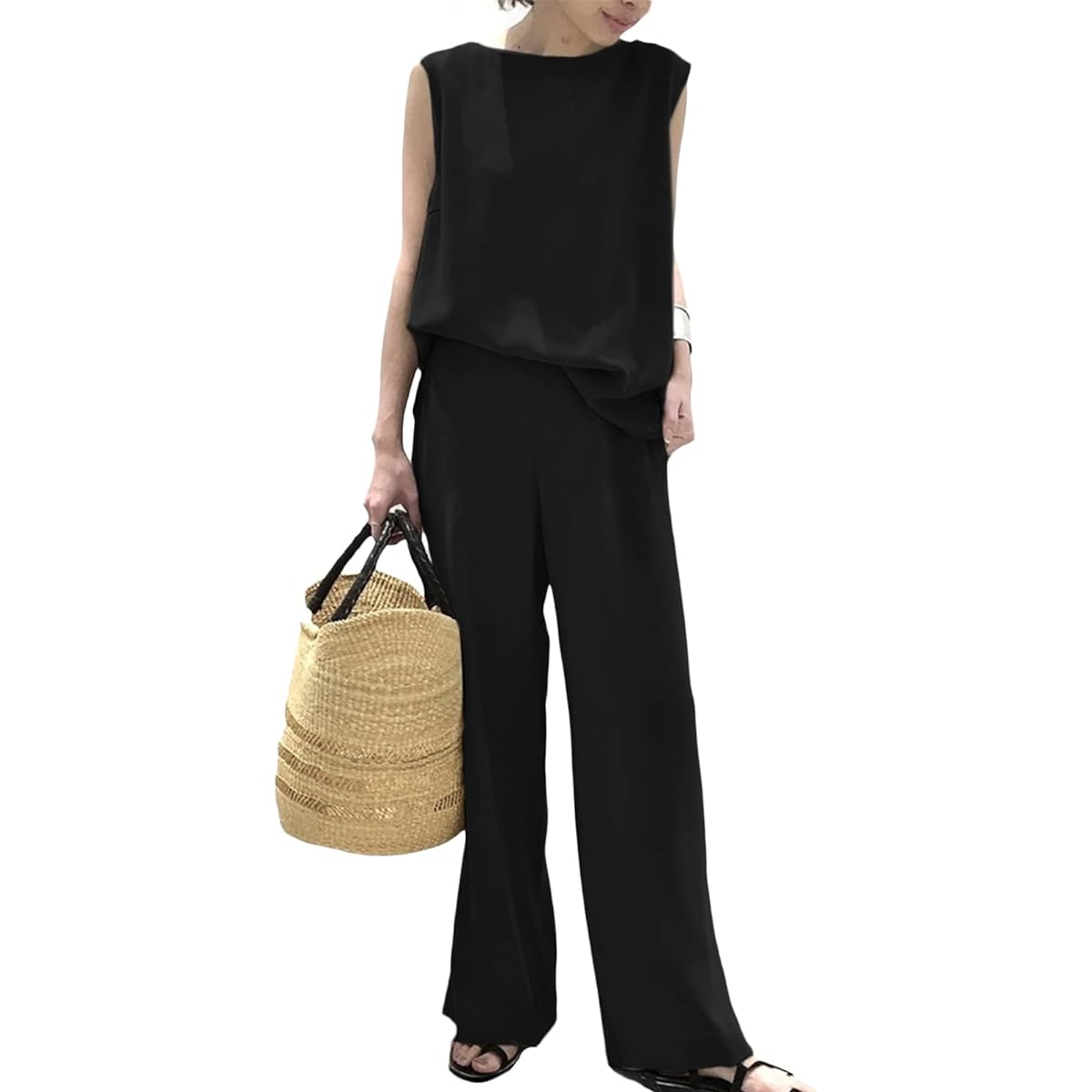 [MARIA MARFA] Setup Women's Summer Beautiful Tops Pants 2 Piece Set Plain Simple Casual (2S-M53)