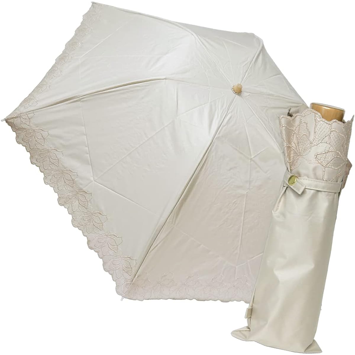 [Nouvel Japonais] Nouvel Japonais Parasol, Foldable, For Both Sunny and Rainy Days, Lightweight, UV Protection, UV Protection, Shading Rate, 99.99%, Flower Lamé Embroidery