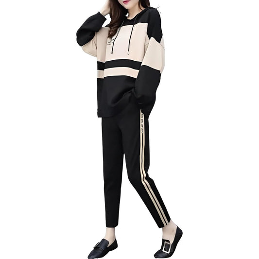 [Magno] Women's Sweatshirt Room Wear Setup Jersey Long Sleeve Hoodie Long Pants Top and Bottom 2 Piece Set