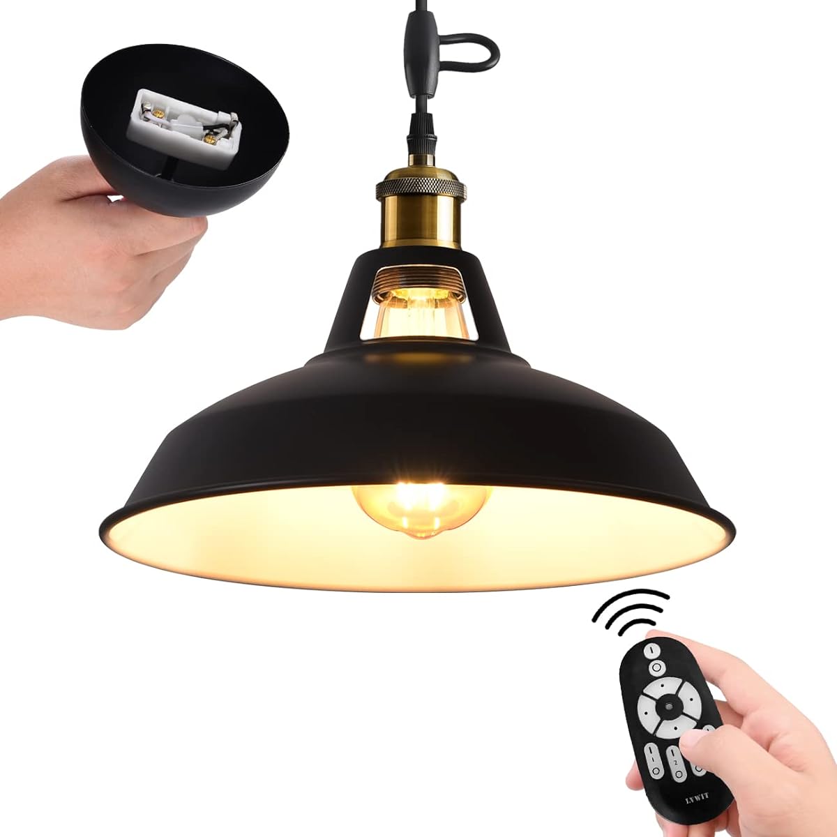 LVWIT Pendant Light E26 Base, 10.6 inch (27 cm) Diameter, Antique Retro LED Bulb, Dimmable Color Edison Bulb, 6W Power Consumption, Remote Control, Cord Included, 23.6 inches (60 cm), Adjustable