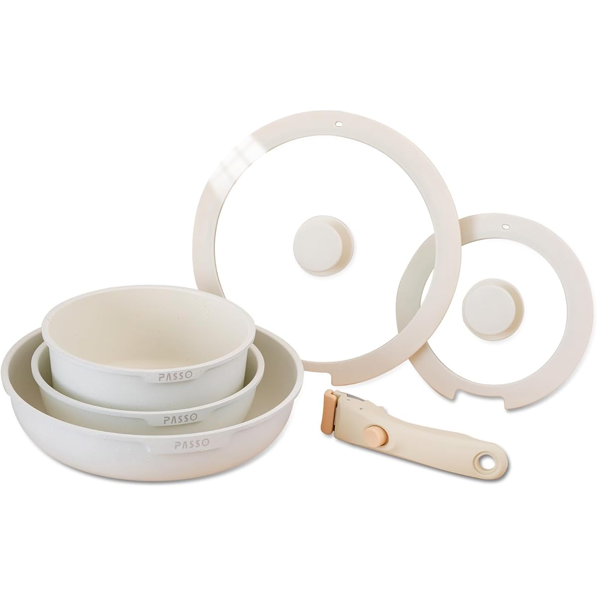 [Yoshido] Frying pan set, frying pan compatible with IH and gas fires, frying pan with lid, 6-piece pot set, marble coated, removable handle, non-stick, easy to clean, non-stick, pot 18cm, frying pan 20cm 26cm, glass lid 18cm 26cm, multi-handle, lightwei