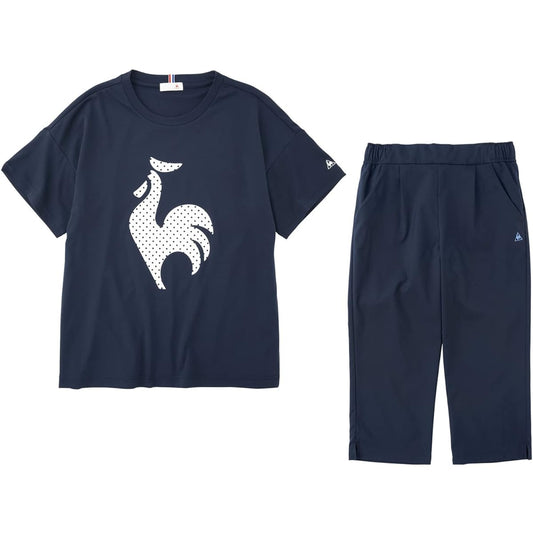 [Le Coq Sportif] Women's Sunscreen Short Sleeve T-Shirt/Cross Jersey 3/4 Length Pants Top and Bottom Set QMWRJA10/QMWRJG24