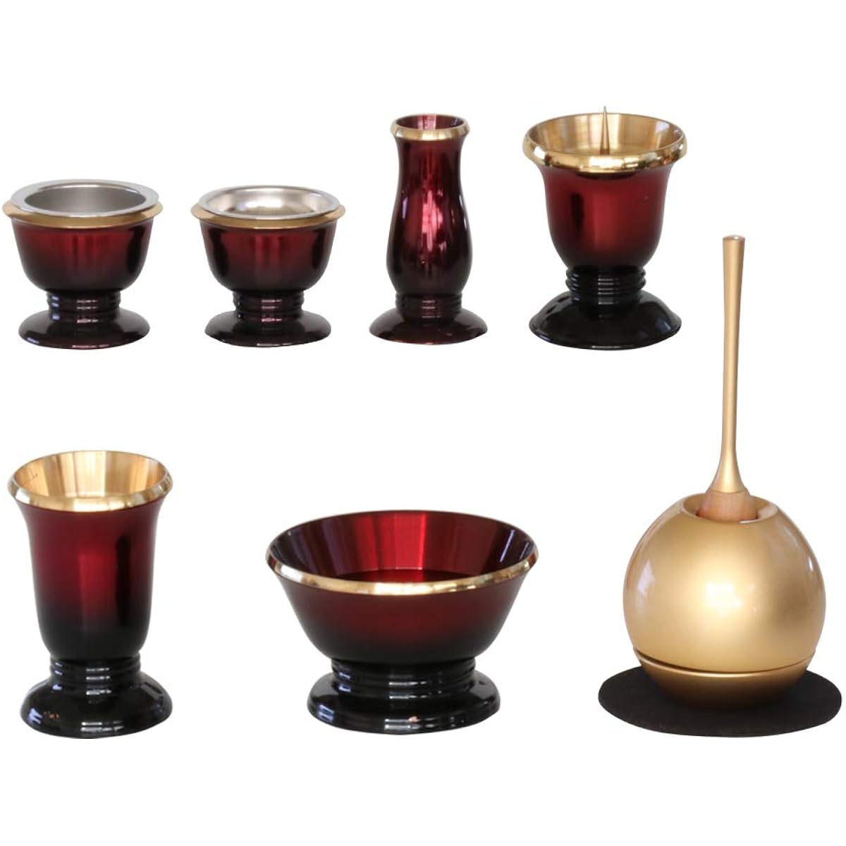 6 pieces of Buddhist utensils + Orin set [Galaxy wine red 2.5 cm + cherin gold] GW2-CHG