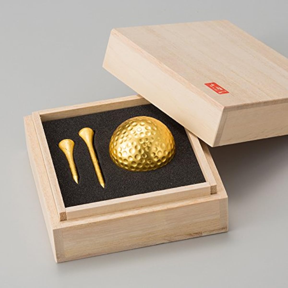 Paulownia Boxed Gold Leaf Golf Ball & Tee Set (Single) [Golf Competition Prize, Father's Day Gift, Present]