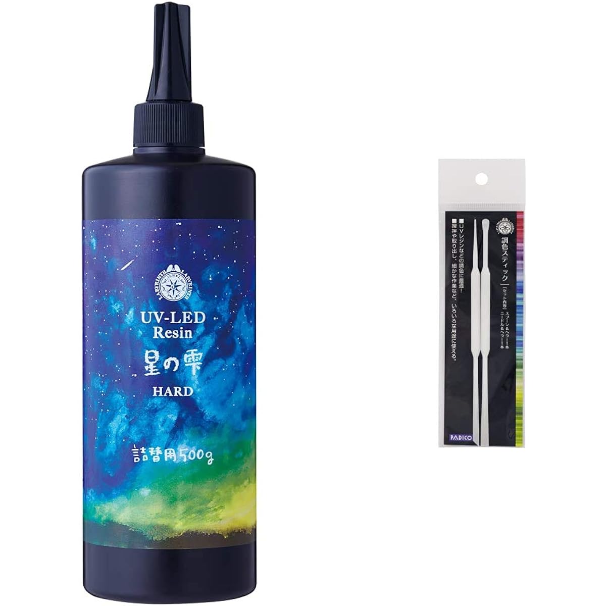 Pajico Resin Liquid Large Capacity UV-LED Resin Star Drop Hard Type 500g Transparent Made in Japan 403242 & Resin Tools Toning Stick 2 Pieces Made in Japan 403033 [Set Purchase]