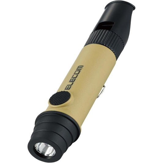 ELECOM DE-KD03BE Flashlight, Battery Operated, Disaster Prevention, Disaster Prevention and Rescue Whistle, Waterproof, Dustproof, IP44, Strap Included, Batteries Included, Power Outage Prevention, Emergency Use, Beige