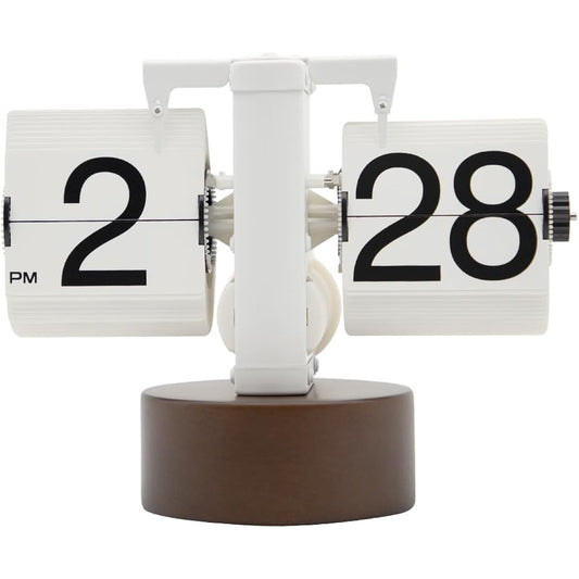 LAEYI [Natural Wood] Flip Clock, Flapping Clock, Wooden Flip Clock, Retro Table Clock, Stylish Gift, Interior Desk Clock, Gift for Boyfriend and Friend (White)