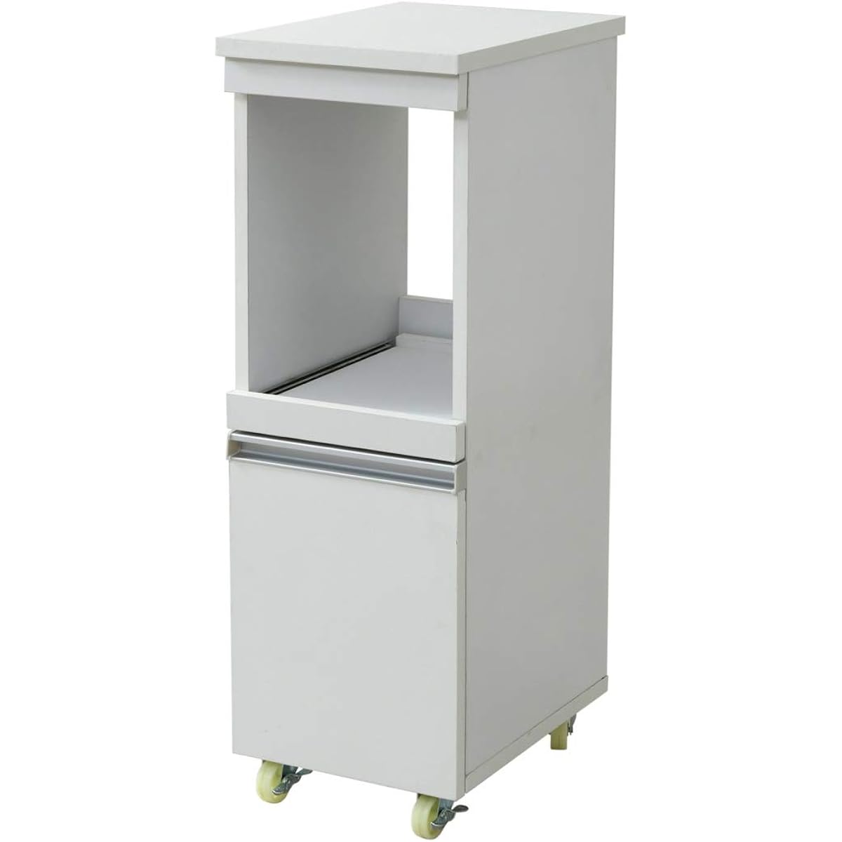 JK Plan Toaster Rack Width 30 Height 90 Compact Kitchen Gap Storage with Casters and Outlet TSFKC0004WH