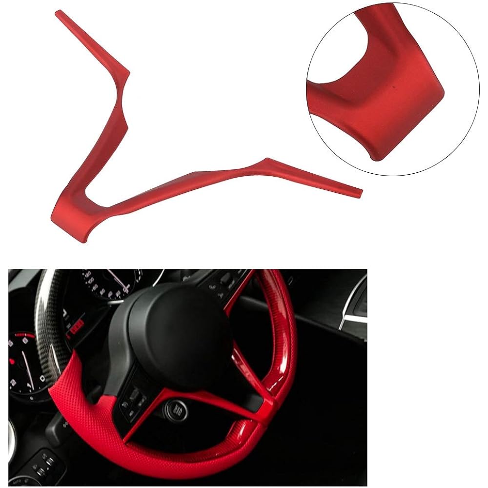 Automotive Steering Wheel Sticker ABS V-shaped Automobile Steering Wheel Frame Decoration Trim ALFA ROMEO STELVIO GIULIA Black & Red Default Red QII LU7QBZ5T3OD2-02