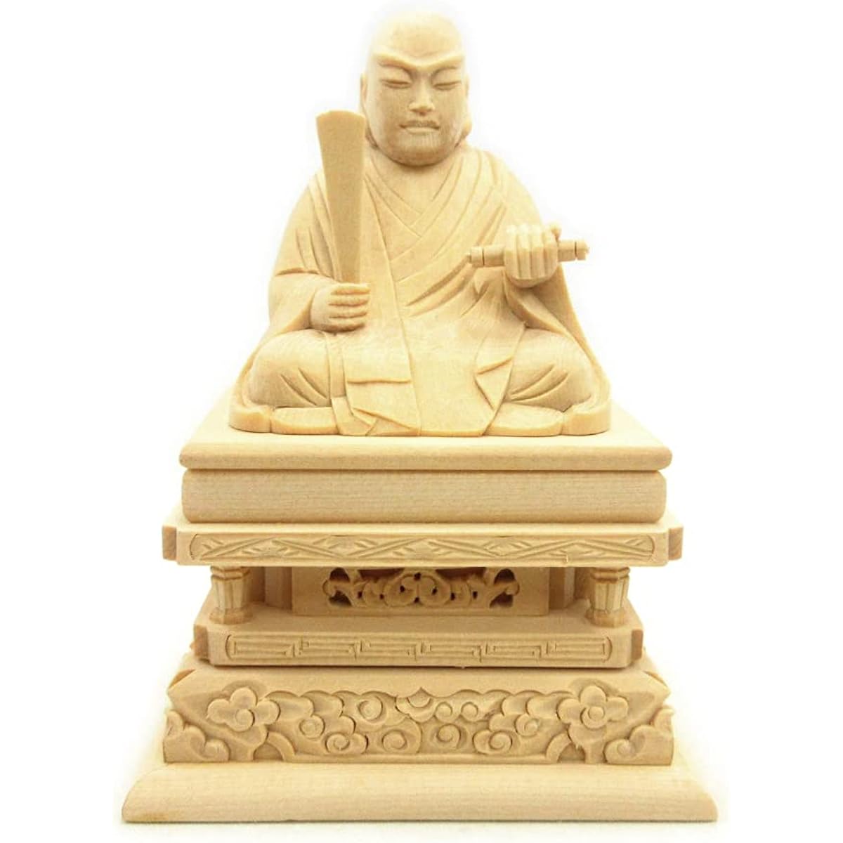 Kurita Specialty Buddha Statue [High Priest] Nichiren Saint Seated Statue 1.5 inches (Total Height 11.5cm, Width 8cm, Depth 6cm) High-grade Japanese Cypress Wood Carving Square Base 15155