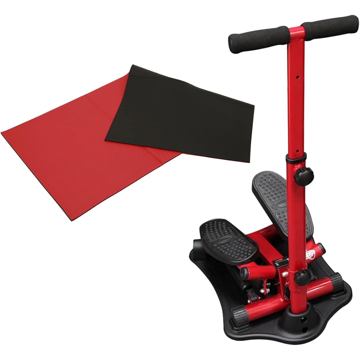 ShopJapan Health Stepper Nice Day + Dedicated Handle + Support Mat Set (Red) [1 Year Manufacturer's Warranty] Step Stool, Exercise, Indoor Exercise, Aerobic Exercise, Height Adjustment, Step Counter Included NICEAM01