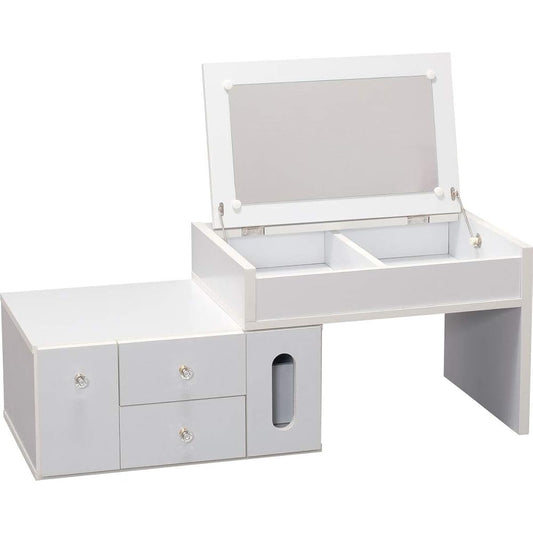 Iris Plaza Mirror Dresser White Low Type Compact Vanity Makeup Table Extendable Storage Large Capacity Storage Desk Desk Low Desk Width 62.6~105 x Depth Approx. 44 x Height Approx. 41cm White