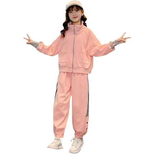 [ANGELCITY] Jersey Children's Clothing Girls Sweatshirts Long Sleeve Sweatshirt Top and Bottom Set 2 Piece Set Girls Sportswear Athletic Wear Korean Style Hoodie Junior Loose Setup Spring Autumn Casual HIPHOP Dance Costume L474