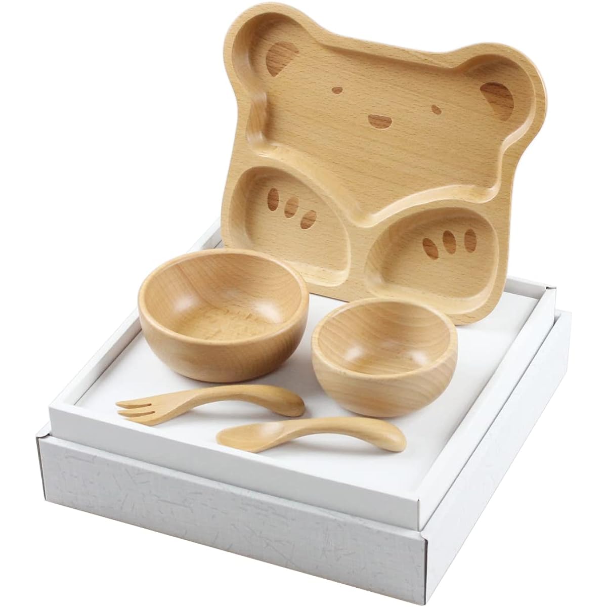 Fujishiro Kogei Wooden First Eating Children's Tableware Set (5-piece bear set)