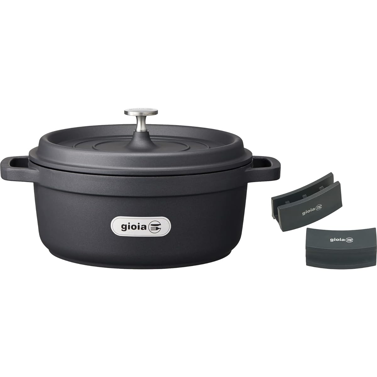 Mannen Gioia Casserole 24cm Double Handed Pot with Handle Cover Open/IH/Open Fire Compatible Lightweight Outdoor Fluorine Coated Black XC-24BK-H