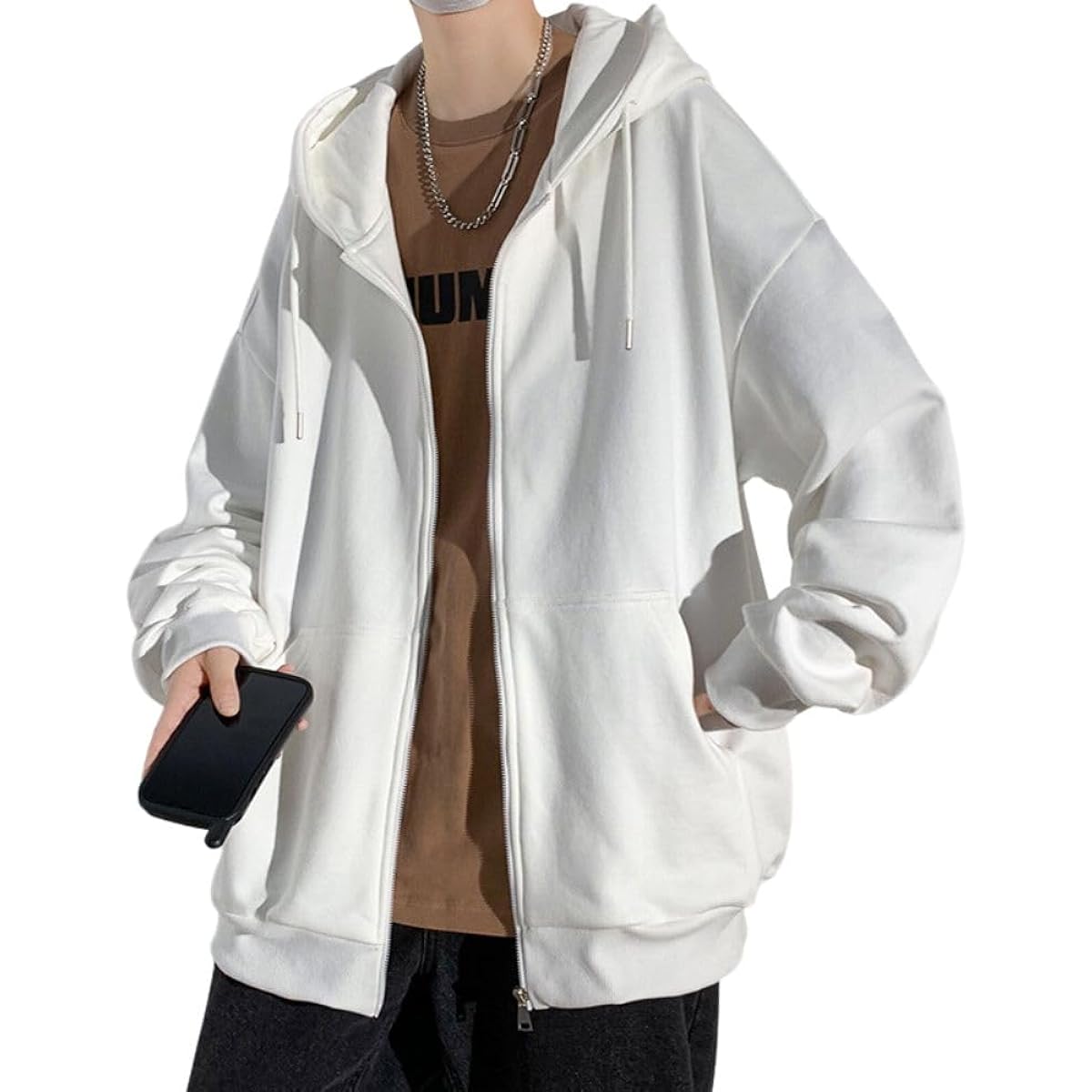 [Oumly] Men's Hoodie, Zip-up Sweatshirt, Loose, Long Sleeve, Plain, Simple, Stylish, Large Size, Jacket, Popular, Sports, Hooded, Stylish, Casual, Cardigan Coat, Autumn/Winter Clothes