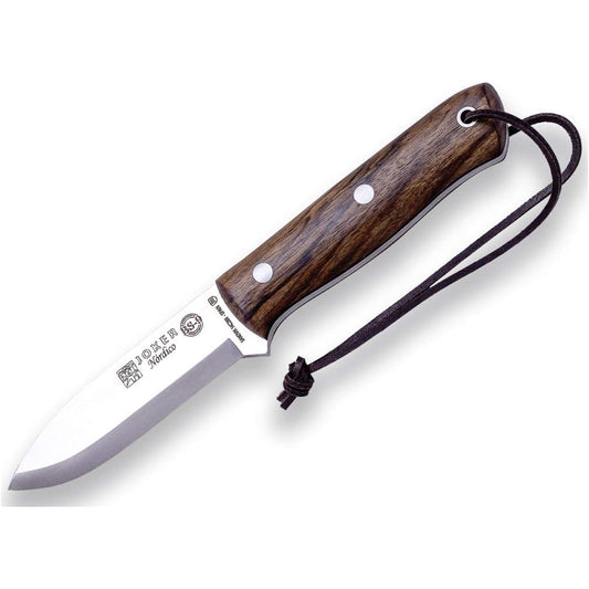 Joker Sport Hunting Knife Nórdico CN115 Brown Leather Scabbard 3.94" Blade Sandvik 14C28N Walnut Wood Handle Fishing Hunting Camping Hiking Tool