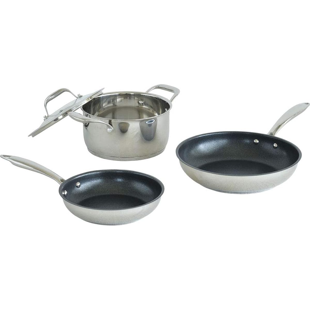 Iris Ohyama Frying pan, 4-piece set, 26cm, 20cm, IH compatible, silver, stainless steel, 3-layer structure SP-SE4