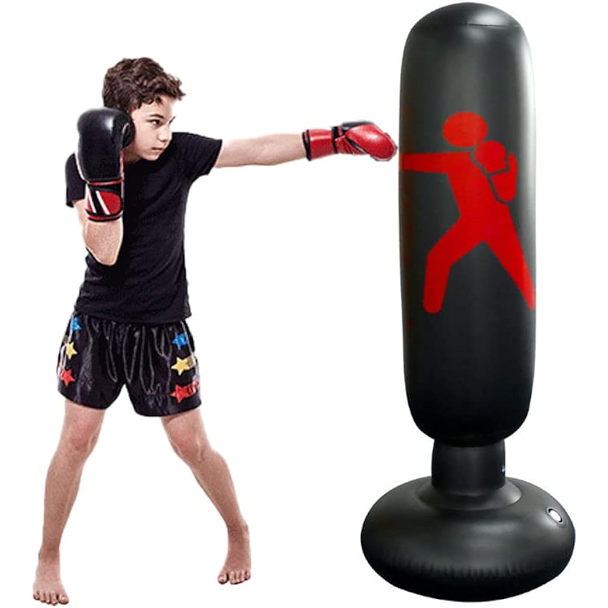 Inflatable Boxing Bag - Sandbag for Home Use PVC Retractable Sandbag Inflatable up to 160cm Height Ideal for Boxing Training Karate Emotional Release Suitable for Adults and Children