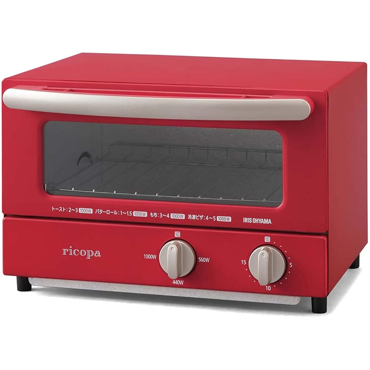 Iris Ohyama Toaster Oven, 2 Pieces, 3 Levels of Firepower, Timer Setting Function, Easy to Clean, Slide Open Door, ricopa Red, EOT-R021-R, Red