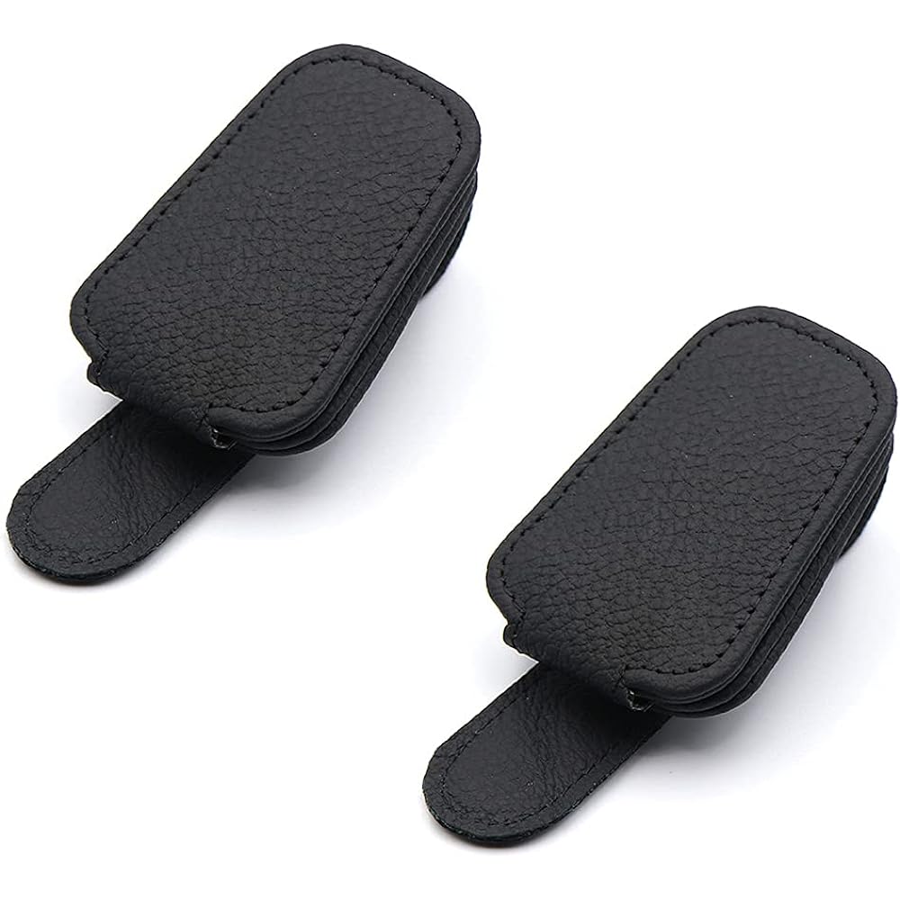Artilife Magnet type leather sunglasses holder Magnetic glasses Hanger clip Sun visor best beige for thin leg glasses