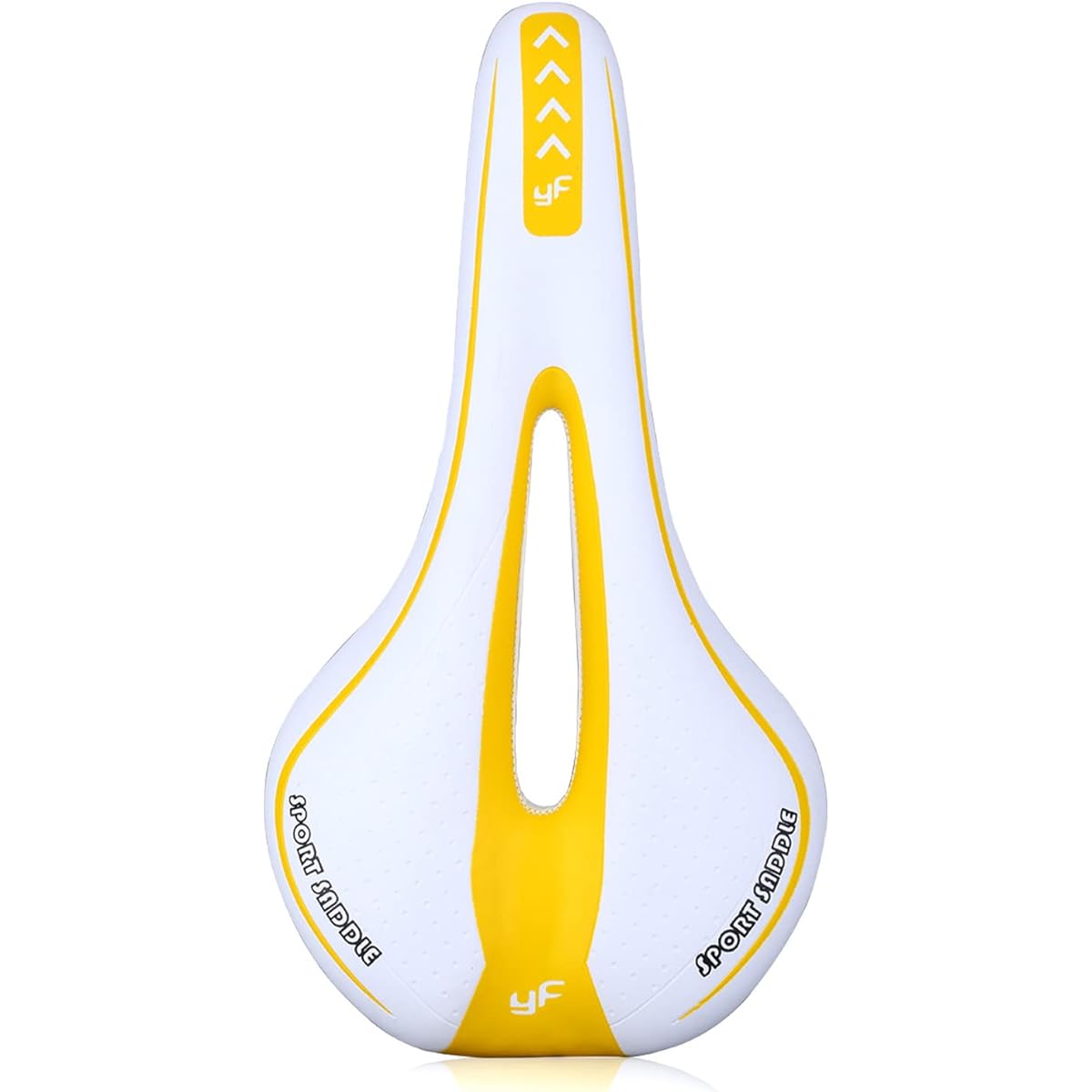 Bicycle saddle, no pain in the buttocks, super thick, memory foam cushion, breathable, perforated, dustproof, waterproof, shock absorbing, integrated saddle, suitable for road bikes, mountain bikes, and folding bikes, white x yellow