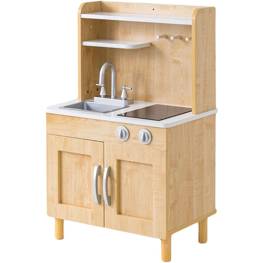 Iris Plaza Play Kitchen, Leg Type, Round Cut to Prevent Injuries, Rotatable Knob, Faucet and IH Stove, Natural OMCK-880NA