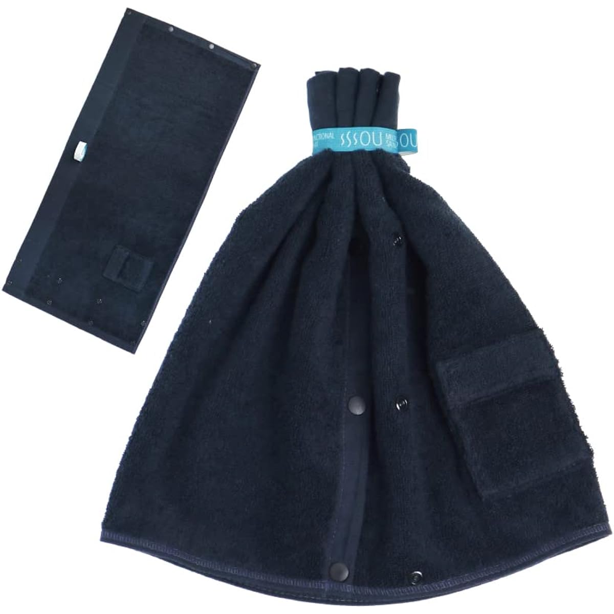 SOU by RAKUSE Sauna Hat (Washable / 2 Size Adjustments / With Pocket) Multifunctional Sauna Goods (Towel / 100% Cotton / Dark Navy) Men's Women's Large Sauna Towel