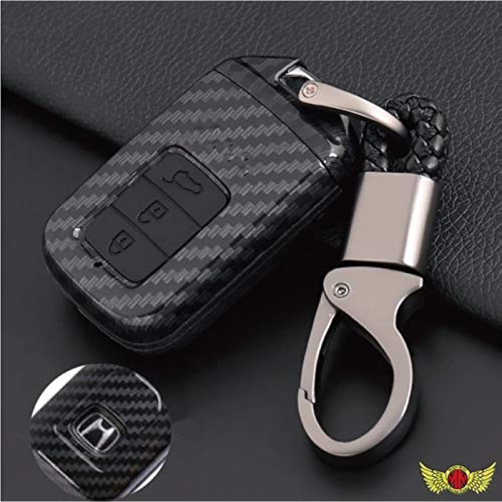 Carbon style smart key case for Honda vehicles Grace/CR-V 3 button type TYPE2 with key chain Black MM50-H002-BK