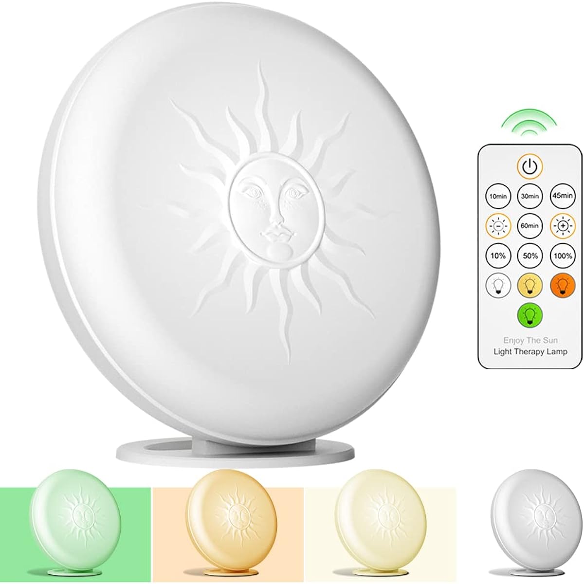 Light therapy, green wave, white light phototherapy light 10000 lux, 4 modes: happy light therapy, clear your head, adjust circadian rhythm, eye protection lamp, 4 timing settings, with remote control, Ideal for those who work at night, are jet-lagged, o