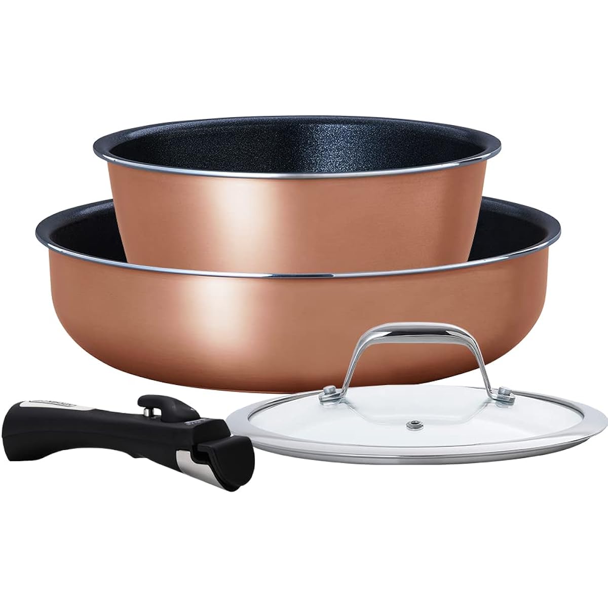 Iris Ohyama Frying Pan, 4 Piece Set, Deep Type, You can also make stews with the frying pan, Attractive Kitchen, Compatible with Gas Fire/IH, Easy to Clean, Durable and Long-lasting, Stainless Steel, Diamond Grace DG-S4S, Bronze