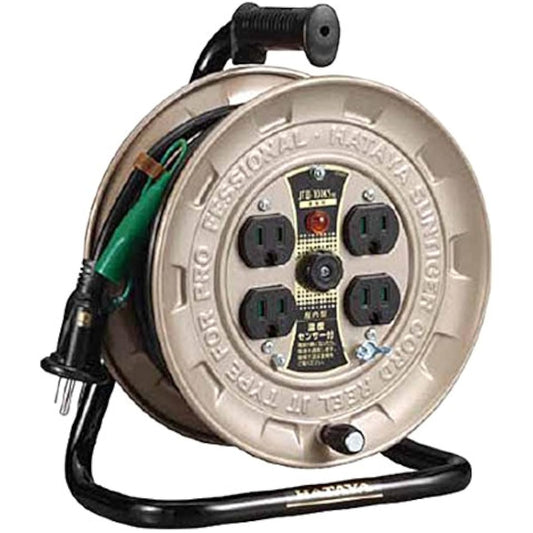 HATAYA Cord Reel, Small, For Indoor Use, 100V Type, Cord 10m, Thickness VCTF 2.0㎟, Standard Type, Grounded, Built-in Temperature Sensor, 4 Outlets, Outlet with Dustproof Shutter, Built-in Pilot Lamp, Compact, For Home Use, For Factory Use, Light Work JT-