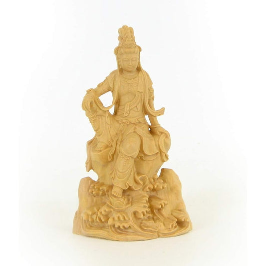 Kurita Special Buddha Statue [Bodhisattva] Mini St. Kannon Free Statue (Total Height 9cm, Width 5cm, Depth 3.5cm) Luxury carving made of water boxwood Namiue Rock Base 8236