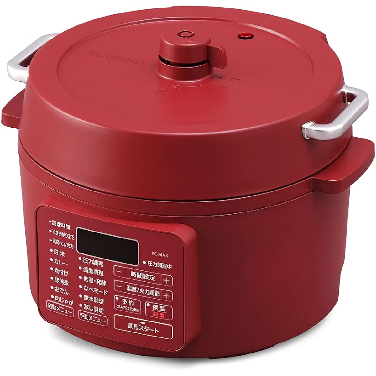 Iris Ohyama Electric Pressure Cooker, Pressure Cooker, 3L, For 3 to 4 People, Low Temperature Cooking, Tabletop Pot, with Reservation Function, Recipe Book Included, Cassis Red PC-MA3-R